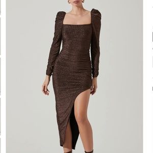 Astr Long Sleeve Brown Dress